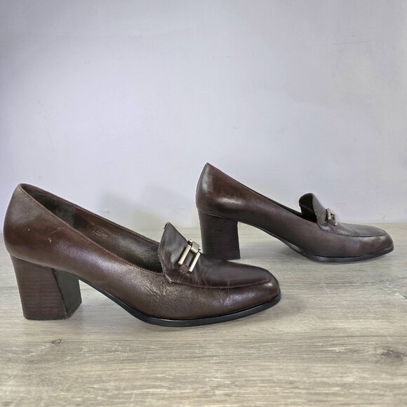 Aerosole Womens Brown Leather Loafers Shoes Sz 11B Office Pumps Block Heels - Picture 5 of 8